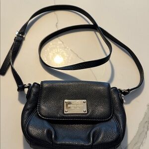 Michael Kors Black Leather Crossbody Bag- mini